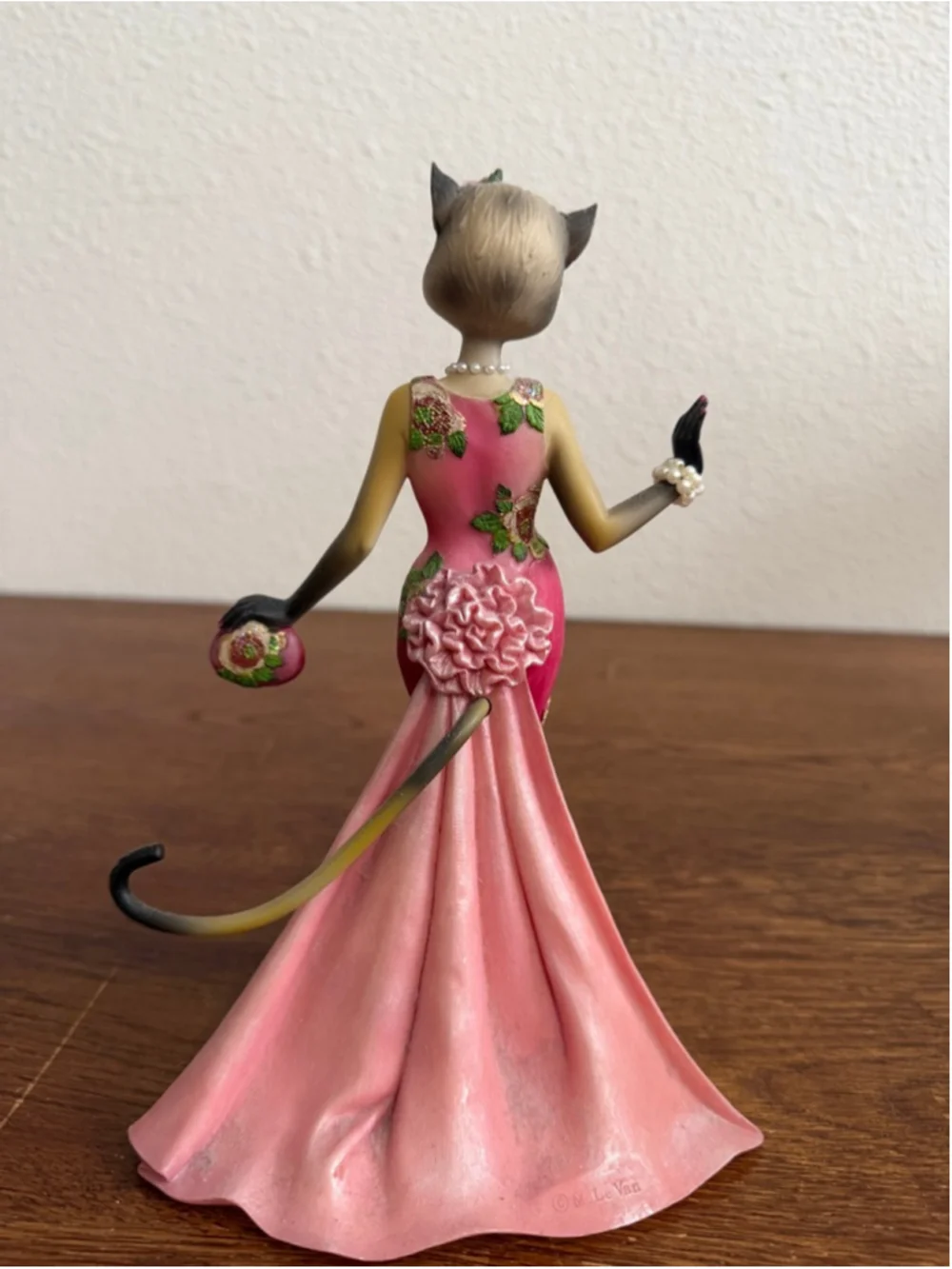 M Le Van Cat Lady Figurine Pink Dress Glam Cat Statue Anthropomorphic Vintage St